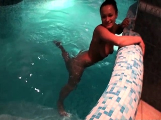 Cute Brunette Teen Fucks Dick in Private Pool