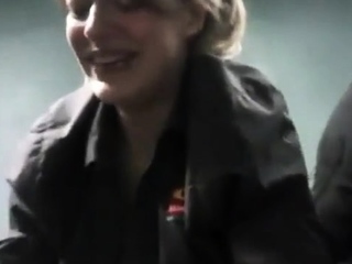 Blonde fitness center babe swallowing black load