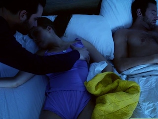 Stepson licking then fucking his stepmom beside his stepdad