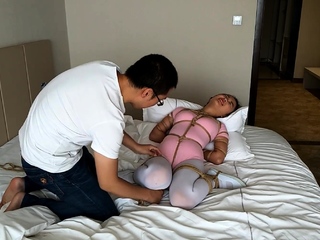 Chinese bondage in white stocking