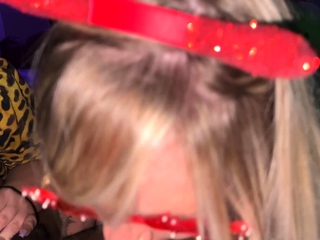 Huge tit blonde offers blowjob to major cock