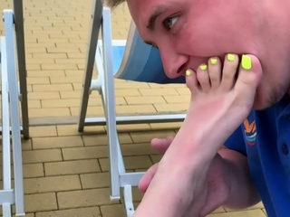 Busty amateur blonde banged in public outside