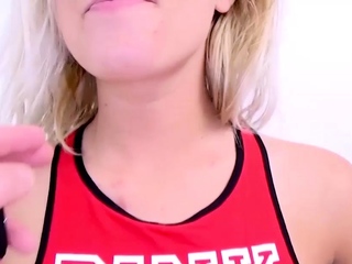 Super attractive blonde gets to suck large cock in studio