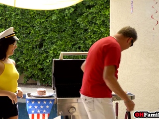 Teens celebrate on an old mans massive cock