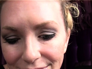 Busty curly brunette with huge boobs fucks on couch