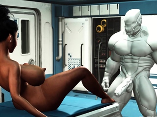 A attractive young busty ebony has challenging anal sex with sex robot