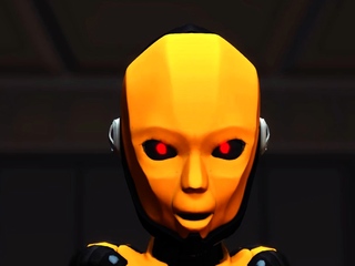 Futa sex robot plays with a female alien in the sci-fi lab