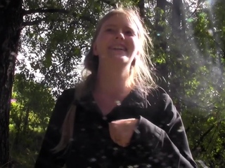 Russian blond teen pokes her personal holes