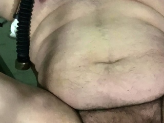 Tranny with huge tits tugs on her huge cock