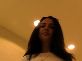 Little titted brunette teen fingering on the bed