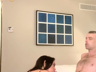 Brunette MILF sucks and fucks a huge cock