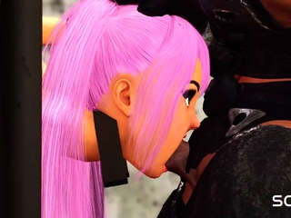 A hot cuffed college girl has a crazy sex in sci-fi bunker