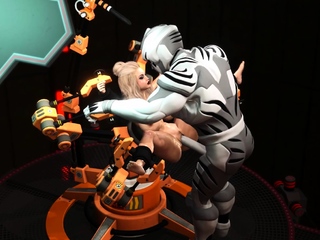 Busty attractive blonde gets fucked by an android in a sci-fi lab