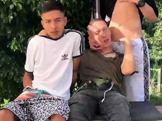 Incredible hot gay group sex scene in a warehouse