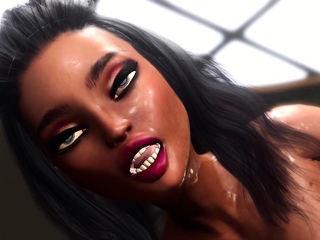 Super sci-fi sex machine and attractive young ebony in restraints