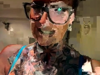 Busty curly brunette with massive boobs fucks on couch