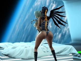 Cyber angel dickgirl fucks attractive blonde in the space station