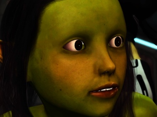 Female green alien gets fucked by a huge monster in starship