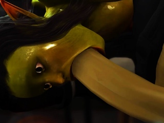 Female green alien gets fucked by a large monster in starship