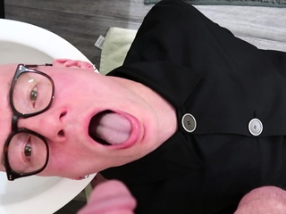 Geeky Faggot Drinking Piss POV