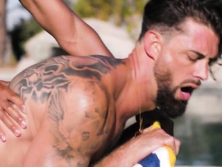 3some outside IR gay action with studs