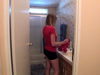 Attractive brunette carrying stockings masturbates webcam