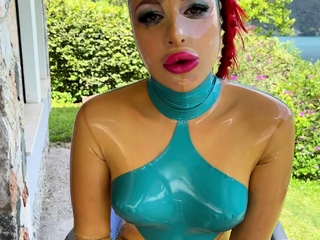 Latex slut solo anal masturbation