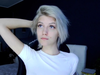 Sizzling Blonde Babe in Black Nylons Masturbates Solo