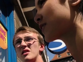 Enchanting teen brunette sweetheart chokes on fats sausage