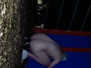 Anal large dildo insertion in public