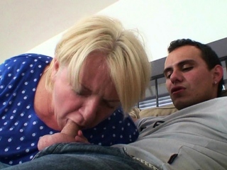 Huge tits 61 yo blonde granny pleases a man