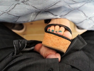 Public Footjob Beneath the Desk on the Restaurant
