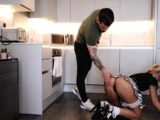 scrubbing flooring for a creampie