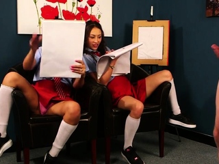 Voyeur CFNM babes watching man jerking