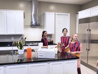 Asian teen and BFFs fucking the coach