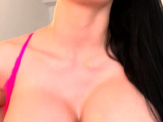 Nasty brunette pornstar with large boobs