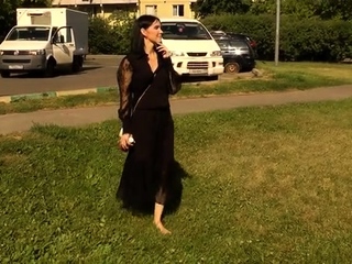 Brunette Flashing Her Titties And Pussy Outside In Public