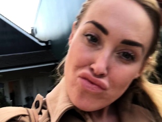 Out of doors solo masturbation scene with curly blonde