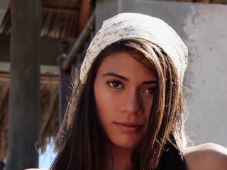 Petite bare unique muse posing outside