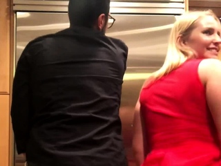 Lovely novice blonde barmaid paid intercourse in public