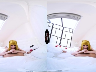 Blonde with Large Boobs Offers Blowjob to Her Dildo on Liv extra