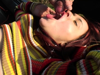 Brunette teen blowjob out of doors