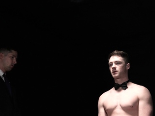 BoyForSale Cole Blue is spit roasted between suited daddies