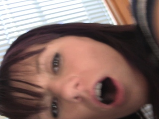 Small tit brunette offers blowjob to an enormous cock